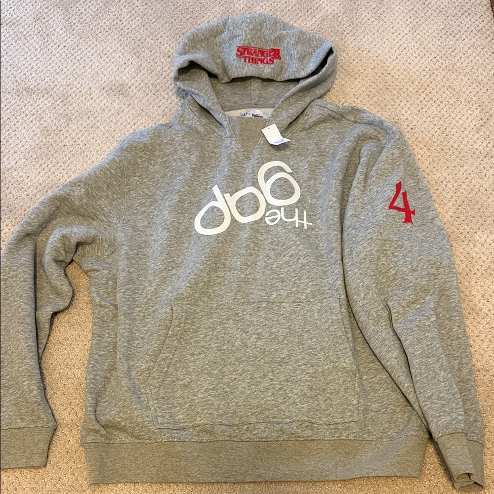 GAP Stranger Things Grey Graphic Hoodie size Large NWT